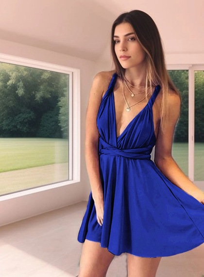 Deep V Neck Straps Backless Criss Cross Sexy Dusty Rose A Line Satin Pleated Homecoming Dresses - Image 14