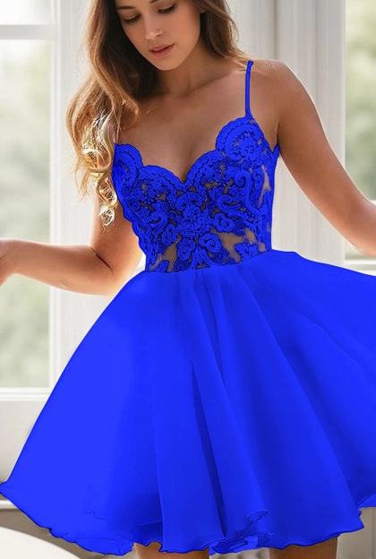 Spaghetti Straps White V Neck Lace Appliques A Line Chiffon Short Homecoming Dresses - Image 13