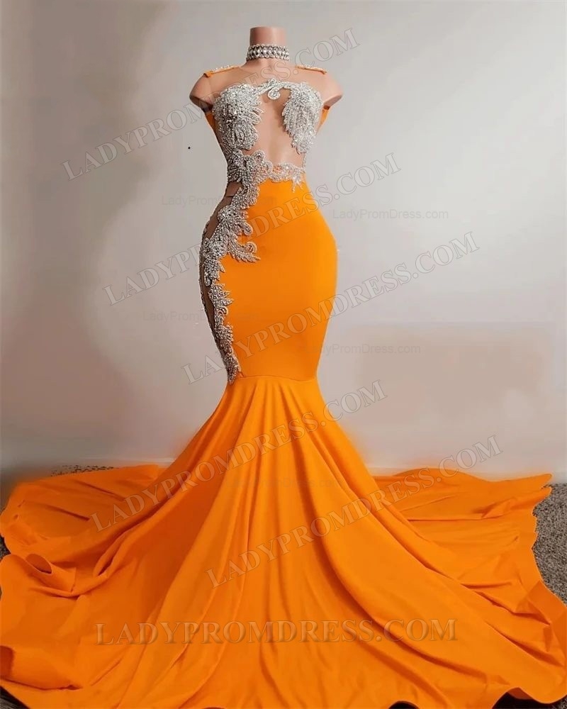 Orange Mermaid Beaded Prom Dresses 2024